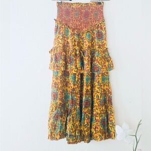 House of Harlowe 1960 Yellow Floral Tiered Maxi Skirt